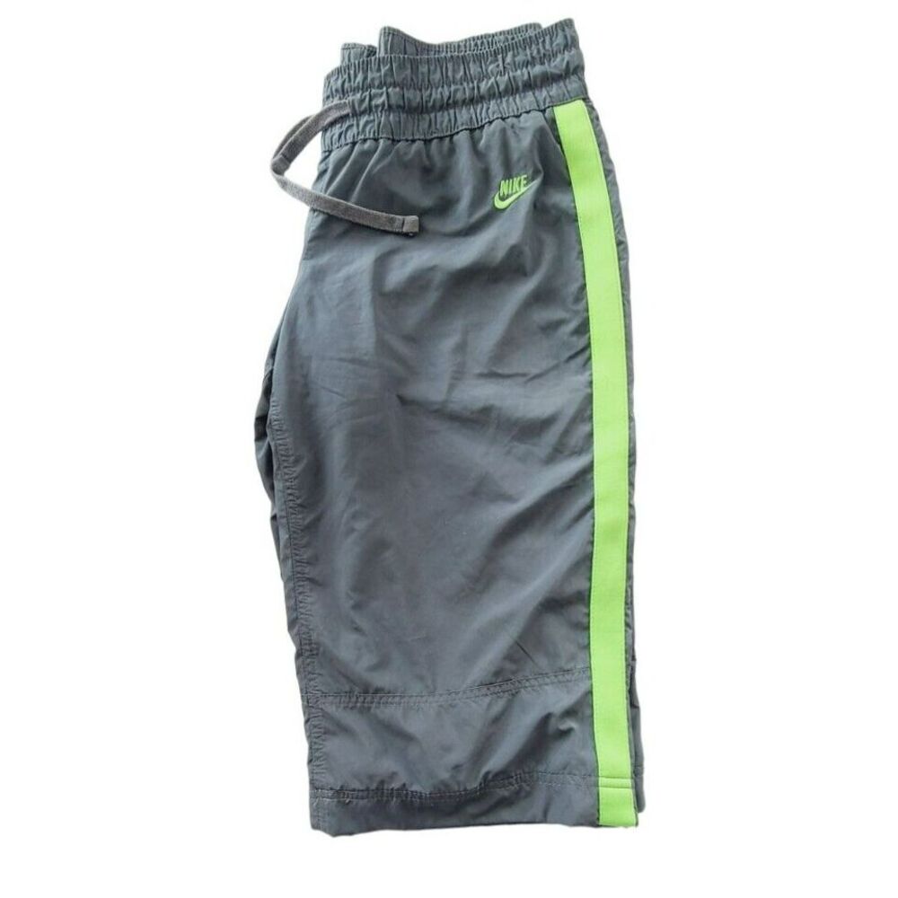 Nike Sportswear Mens Gray Neon Green Stripe Mesh Lined Athletic Shorts Medium